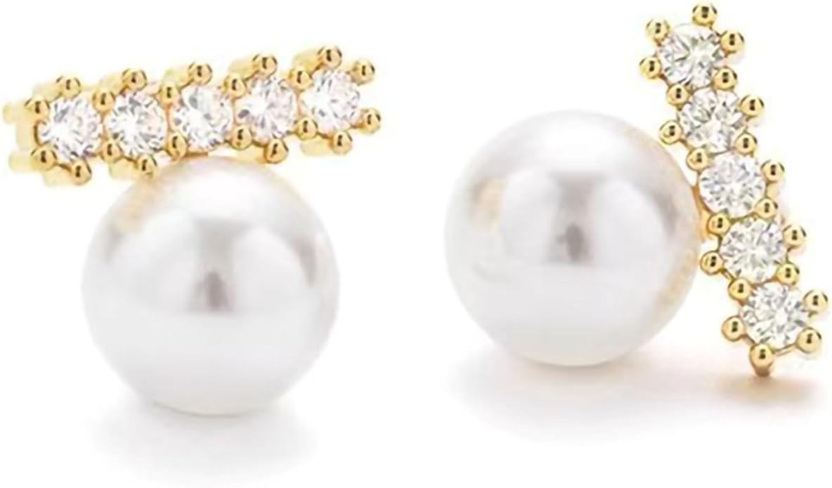 Pearl Stud Earrings for Women Stainless Steel Unique Statement Small Pearl Enamel Button Statement Vintage Earring Jewelry