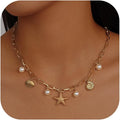 Evabelle Gold Layered Necklace for Women Trendy Jewelry 14K Real Gold Plated Chunky Chain Stackable Necklaces Dainty Choker Necklaces Rectangle Square Pendant