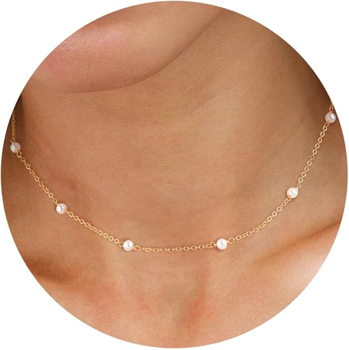 CHESKY 14k Gold Plated/Silver Plated Dainty Necklace for Women, Trendy Satellite Choker Necklace Thin Beaded Layered Choker Necklaces Discs Paperclip Chain Necklaces Womens Simple Jewelry