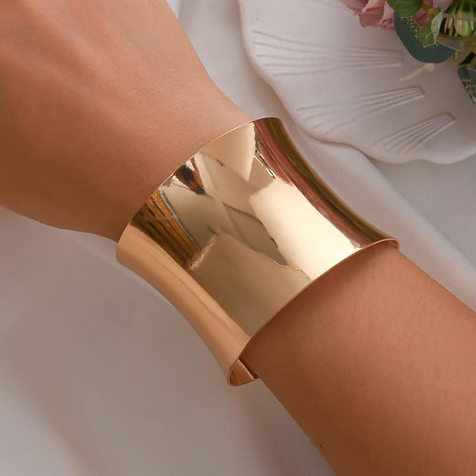 FIRAZIO 2-8 Pcs Cuff Bangle Bracelet for Women Open Wide Wire Bracelets Golden Wrist Cuff Wrap Bracelet Adjustable