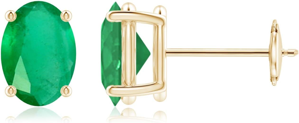 ANGARA Natural Emerald Earrings for Women | Oval Shape Emerald Classic Earrings in 14K Solid Gold/Platinum | May Birthday, Anniversary, Gemstone Jewellery Gift