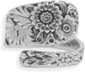 Retro Sunflower Spoon Rings for Women Adjustable Oxidized Silver Victorian Vintage Boho Finger Comfort Fit Adjustable Floral Thumb Jewelry Cherry Blossom Wrap Around Open Band Xmas Gifts