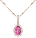 Angara Natural Pink Sapphire Pendant for Women | Vintage Style Oval Pink Sapphire Halo Pendant in 14K Solid Gold/Platinum With 18" Chain | Birthday, Anniversary, Gemstone Jewelry Gift