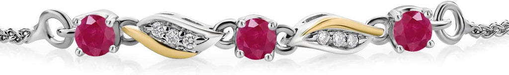 Gem Stone King 3-Stone Adjustable Bracelet for Women | 925 Silver and 10K Yellow Gold | Gemstone Birthstone and Lab Grown Diamond | Round 3MM | Two-Tone Adjustable Tennis Bracelet Up to 9 Inch