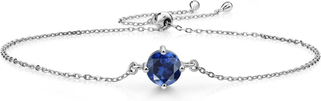 Gem Stone King Gemstone Birthstone Solitaire Bracelet For Women | 925 Sterling Silver | Round 6MM | Gift for Her Women Wife Mom Lady Daughter | Adjustable Bolo Bracelet | Easy-On Easy-Off