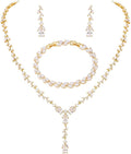 Bridal Wedding Jewelry CZ Set Marquise Teardrop Cubic Zirconia Pendant Necklace and Dangle Earring Bracelet Sets for Women
