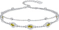 Evil Eye Birthstone Charm Link Bracelet 925 Sterling Silver Evil Eye Bracelet with 12 Months Birthstone Birthday Jewelry Gifts for Women Mom Her,Chain Length 7"+2" Extend