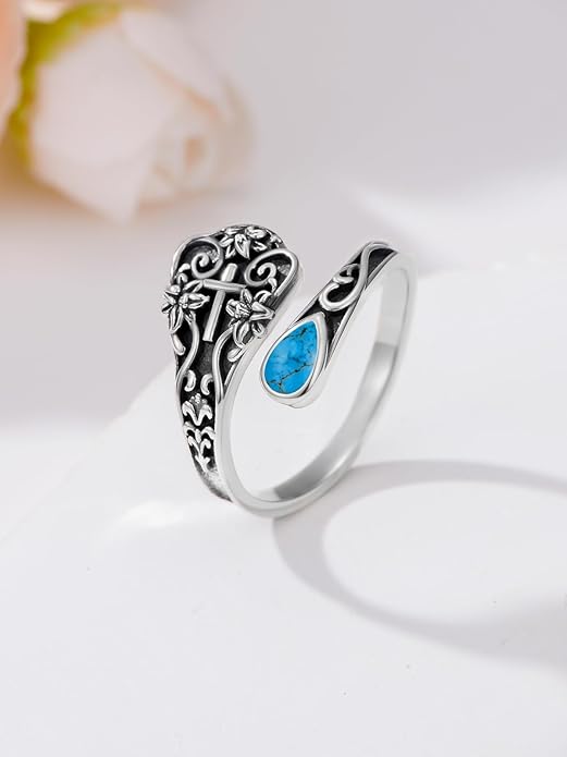 Dorunmo Spoon Ring 925 Sterling Silver Vintage Antique Spoon Rings Adjustable Size 8 Thumb Rings Western Jewelry Gifts for Women