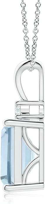 Angara Natural Aquamarine Solitaire Pendant for Women | Emerald-Cut Aquamarine Pendant with Diamond in 14K Solid Gold/Silver/Platinum With 18" Chain | March Birthday, Gemstone Jewelry Gift