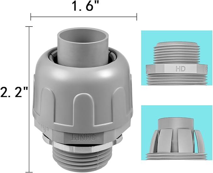 16-Pack 3/4" NPT Liquid Tight Connector Conduit Fitting UL PVC Straight | UV - Image 2