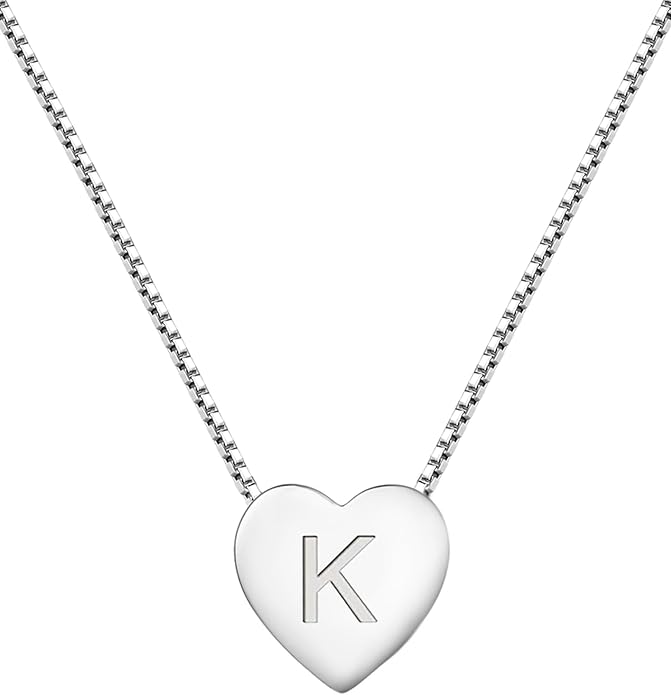 YL Initial Necklace 925 Sterling Silver Heart Letter Pendant A-Z Alphabet Cubic Zirconia Jewelry for Women