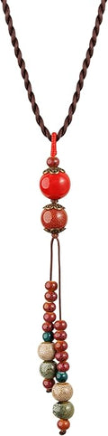 MINACHI Vintage Bohemian Ethnic Colorful Ceramic Bead Long Y Necklace, Hippie Boho Summer Fashion Jewelry Gift for Women