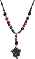Adjustable Ceramic Beaded Necklace for Women, Boho Handmade Flower Pendant Necklace, Hippie Jewelry for Mom and Wife