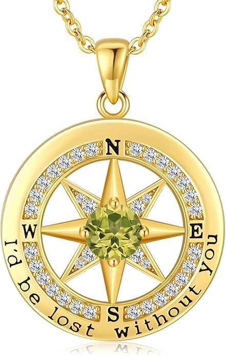 Compass Necklace for Women Wife Girlfriend Mom Daughter Gifts S925 Sterling Silver Jewelry For Anniversary Rose Gold Gifts For Birthday Christmas Mothers Valentines Day 12 Birthstones