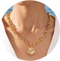 Chunky Gold Heart Necklace for Women，14K Gold Plated Puffy Heart Pendant Bold Chain Necklace with Toggle Clasp，Waterproof Non Tarnish Hypoallergenic Chunky Statement Jewelry Gift for Women