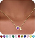 Valentines Day Gifts for Her- Heart Birthstone Initial Necklace for Women Girls,14K Gold Plated Heart Letter A-Z Necklace Birthday Trendy Jewelry Gifts for Women Girls Daughter