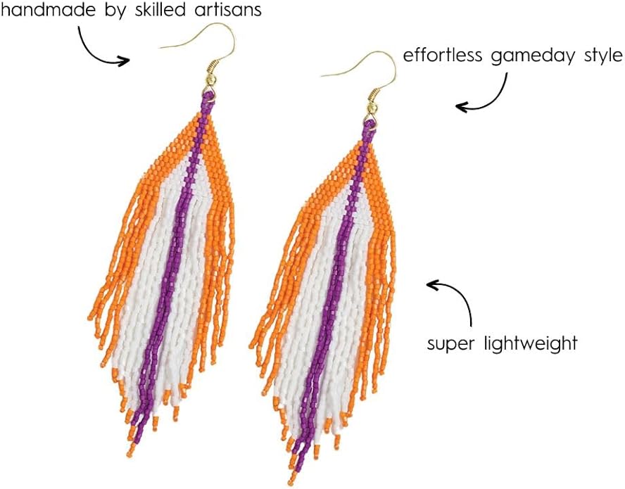 INK+ALLOY Game Day Earrings for Women, Luxe Beaded Fringe Earrings for Football Gameday Outfits, Handmade Jewelry for College Students, Team Gifts, Teachers, Football Moms
