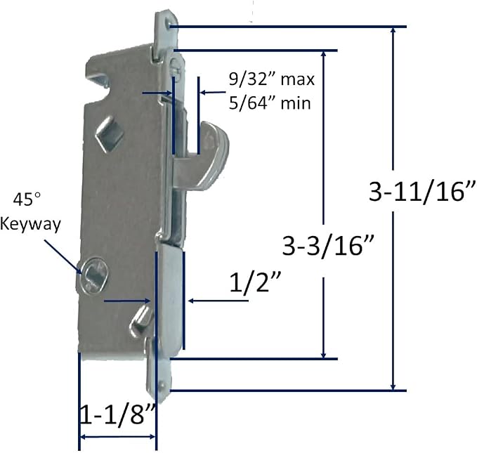House Guard 45 Degree Sliding Patio Door Mortise Lock, 3-11/16 in | Round face - Image 2
