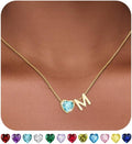 Valentines Day Gifts for Her- Heart Birthstone Initial Necklace for Women Girls,14K Gold Plated Heart Letter A-Z Necklace Birthday Trendy Jewelry Gifts for Women Girls Daughter