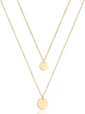 Turandoss Dainty Layered Choker Necklace, Handmade Y Pendant Necklace Multilayer Bar Disc Necklace Adjustable Layering Choker Necklaces for Women