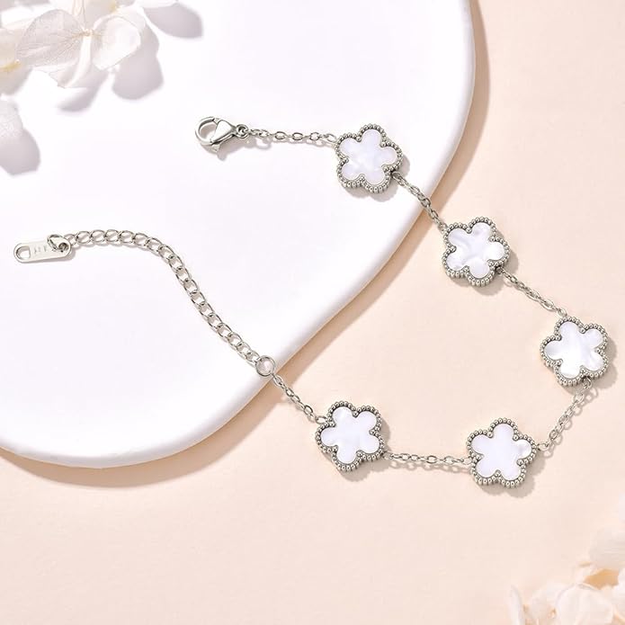 18K Gold-Plated Four Leaf Clover Bracelet for Women,Adjustable lucky Bracelet Set Jewelry Gift-Hypoallergenic Charm for Birthdays, Wellness & Daily Wear