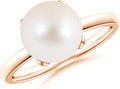 Angara Freshwater Pearl Solitaire Ring for Women | Round Freshwater Cultured Pearl Solitaire Ring in 14K Solid Gold/Silver | June Birthday, Anniversary, Gemstone Jewellery Gift