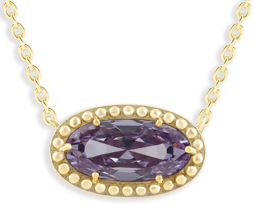 Belacqua Gemstone Necklace in 14K Gold Plated Sterling Silver, Oval Pendant Size 6 * 12mm, 15" Cable Chain with 2" Extender, Spring Ring Clasp, Dainty Birthstone Necklace for Women, Gift Box Included