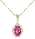 Angara Natural Pink Sapphire Pendant for Women | Vintage Style Oval Pink Sapphire Halo Pendant in 14K Solid Gold/Platinum With 18" Chain | Birthday, Anniversary, Gemstone Jewelry Gift