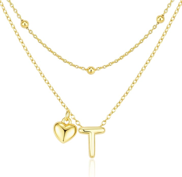 adoyi Valentines Day Gifts for Women Hers Dainty 14K Gold Plated Heart Initial Necklaces Layered Letter A-Z Pendant Necklace Stack Trendy Jewelry Birthday Valentines Day Gifts for Women Jewelry