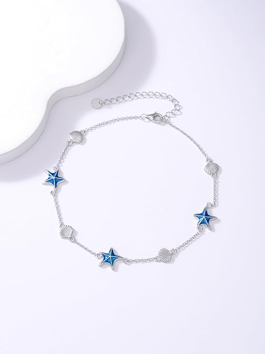 WINNICACA 925 Sterling Silver Anklets for Women Adjustable Beaded Butterfly Opal Anklet Bracelet Foot Chains Jewelry Gifts for Women Beach Birthday Christmas Gift