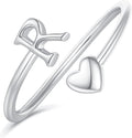 Initial Rings for Women Girls - Valentines Day Gifts for Her, Adjustable Rings for Women Non Tarnish Letter A-Z Dainty Heart Ring Teen Girls Gifts Trendy Stuff Personalized Jewelry Gift