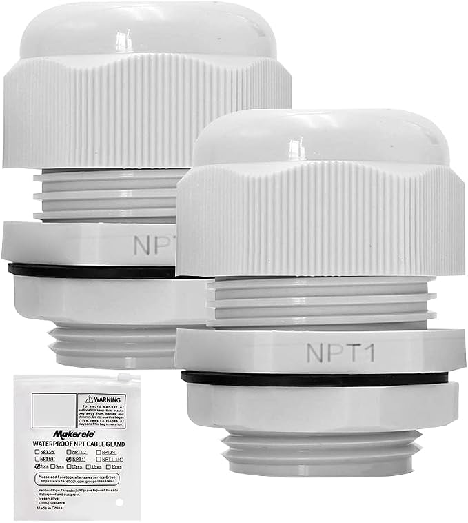 MAKERELE 2Pcs 1 Inch Grey NPT Cable Gland Connector, Cord Grip | Plastic Nylon by MAKERELE