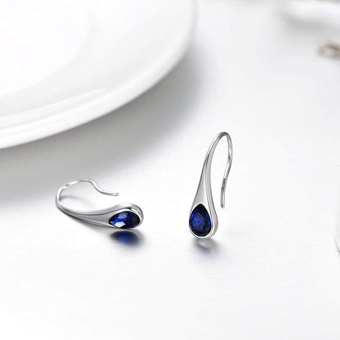 925 Sterling Silver Small Pear-Shaped Modern Style Hook Earrings with Crystals from Austria