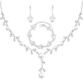 Luxury Cubic Zirconia Aurtrian Crystal Pearl Floral Necklace Dangle Earrings Wedding Bridal Jewelry Set Birthday Gifts for Her