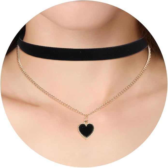 Fesciory Black Necklaces for Women, Adjustable Layered Velvet Leather Lace Collar Necklace, Goth Jewelry Gifts.