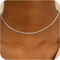 Tennis Necklace for Women, 14K Gold/Silver Plated Rhinestone Choker Necklace for Women, Dainty Cubic Zirconia Cut Faux Diamond Chain