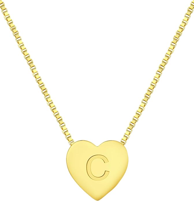 YL Initial Necklace 925 Sterling Silver Heart Letter Pendant A-Z Alphabet Cubic Zirconia Jewelry for Women