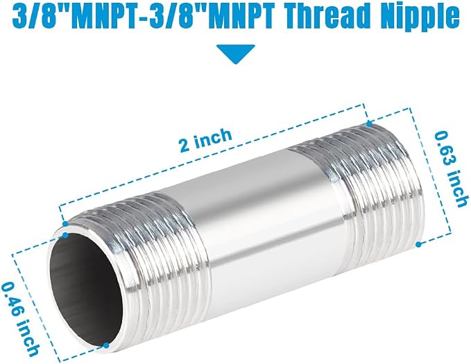 Quickun 304 Stainless Steel Nipple Pipe Fitting, 3/8" NPT x 3/8" NPT Male - Image 2