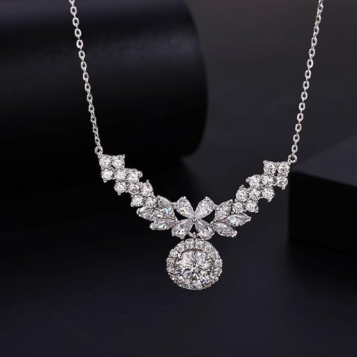 14K Gold D-color Round Cut Diamond Collarbone Necklace for Women, Ideal Gift for Your Beloved Wife, Choice for Special Occasions or Romantic Evenings Out,15.35+1.57" Chain