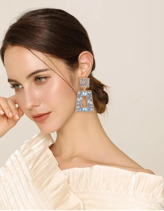 Rhinestone Rectangle Statement Earrings Colorful Crystal Geometric Drop Dangle Earrings for Women Prom Party