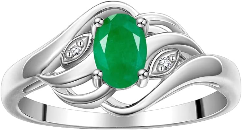 Rylos Ring featuring Classic Style, 6X4MM Birthstone Gemstone, & Diamonds - Elegant Jewelry for Women in Sterling Silver, Sizes 5-10