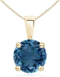 Angara Natural Blue Topaz Solitaire Pendant for Women | Classic Prong-Set Round Blue Topaz Pendant in 14K Solid Gold/Silver/Platinum With 18" Chain | December Birthday, Gemstone Jewelry Gift
