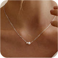 Pearl Necklaces for Women Trendy, 14k Gold Plated Dainty Necklace Simple Pearl Drop Single Charm Pendant Necklace Birthday Wedding Gifts Gold Jewelry for Women