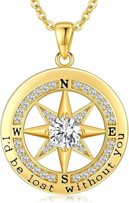 Compass Necklace for Women Wife Girlfriend Mom Daughter Gifts S925 Sterling Silver Jewelry For Anniversary Rose Gold Gifts For Birthday Christmas Mothers Valentines Day 12 Birthstones
