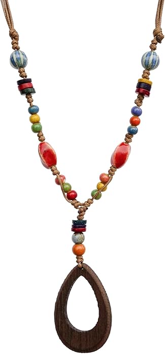 Boho Style Colorful Ceramic Bead Strand Necklace Adjustable Bohemian Jewelry Gift for Women, Fashion Clothing Matching Necklace