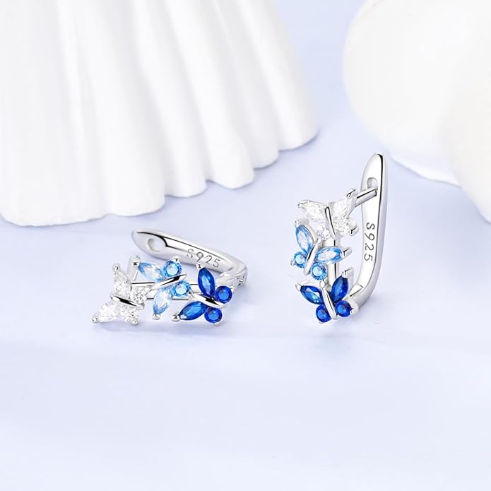 Parmuz 925 Sterling Silver Huggie Hoop Earrings Butterfly Posts Thick Chunky Hoops for Women Small Tiny cuff Cubic Zirconia Snake Heart Earring
