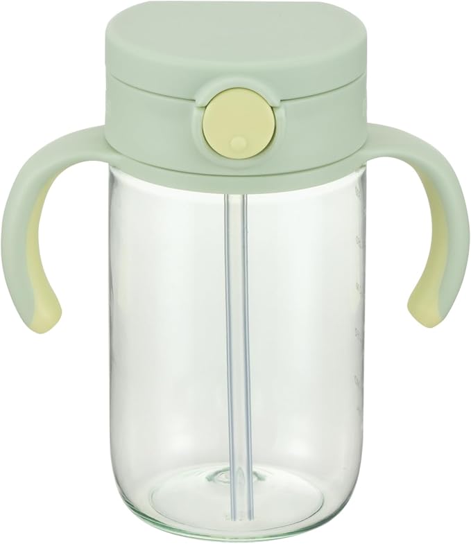 Richell On-the-Go Sippy Cup with Silicone Straw and Removable Handles, 10 oz, Easy Grip for Infant-Toddlers Honeydew