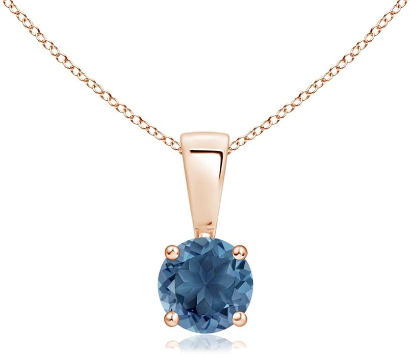 Angara Natural Blue Topaz Solitaire Pendant for Women | Classic Prong-Set Round Blue Topaz Pendant in 14K Solid Gold/Silver/Platinum With 18" Chain | December Birthday, Gemstone Jewelry Gift
