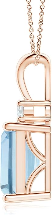 Angara Natural Aquamarine Solitaire Pendant for Women | Emerald-Cut Aquamarine Pendant with Diamond in 14K Solid Gold/Silver/Platinum With 18" Chain | March Birthday, Gemstone Jewelry Gift