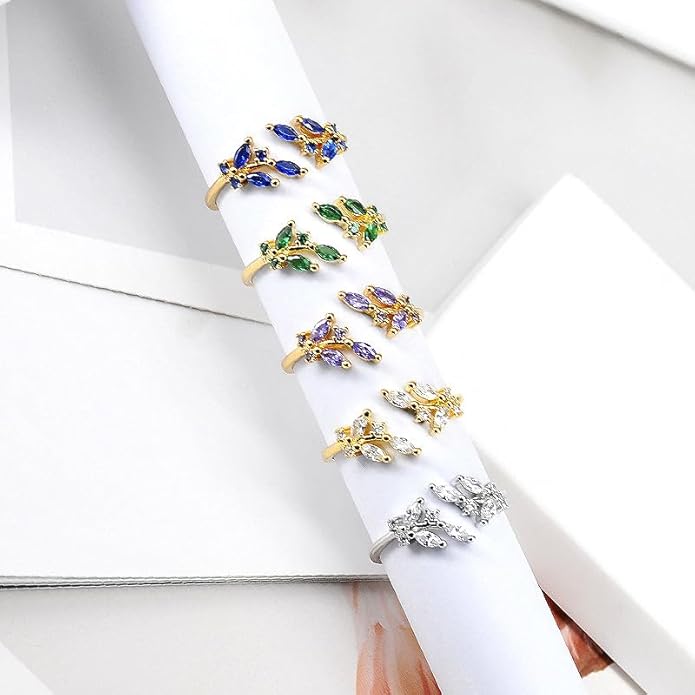 Sora Tuki Rings for Women Adjustable Leaf Ring Dainty Stackable Rings for Women Unique Purple Blue Red Green Ring for Women Trendy Jewelry